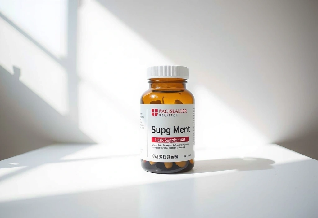 Close-up of supplement bottle label with grid overlay